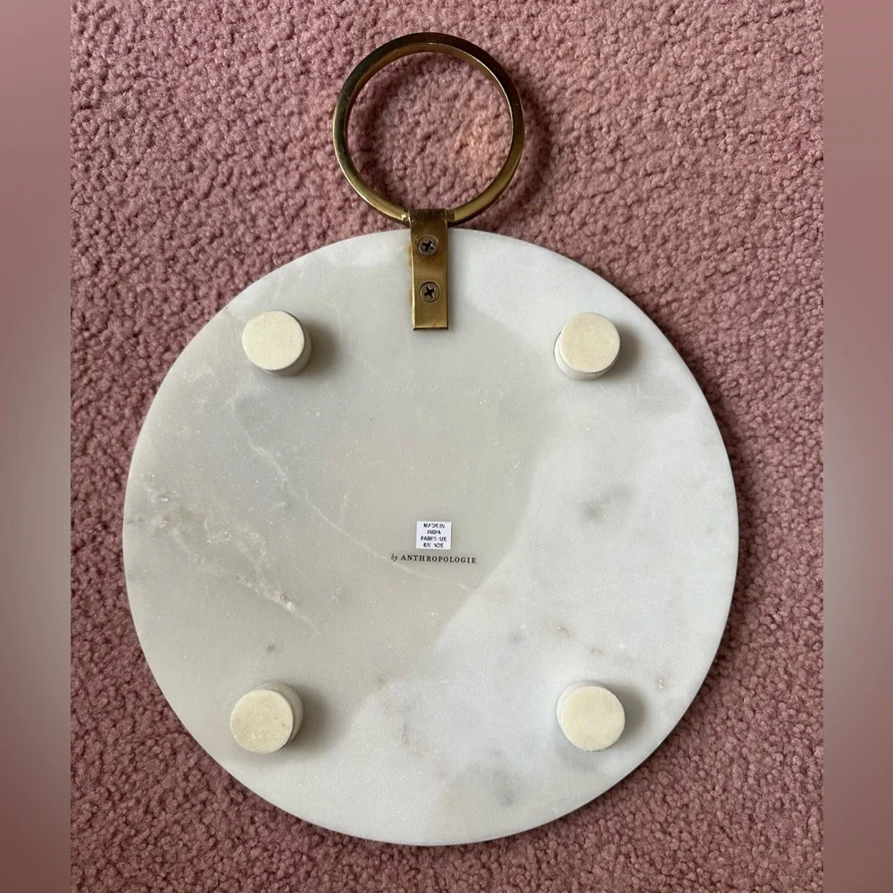 Anthropologie Cheese Board Marble Brass Mother of Pearl Abalone Charcuterie Tray